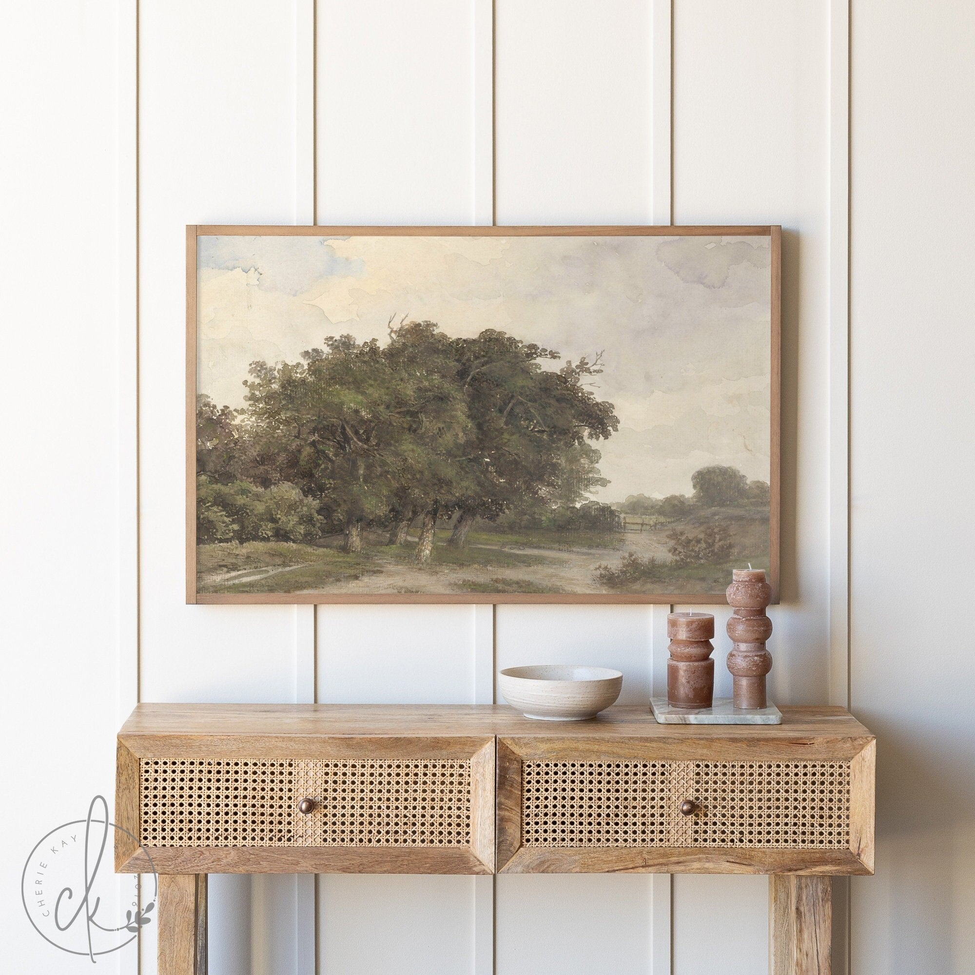 Countryside Painting | Vintage Tree Painting | Entryway Wall Art | Vintage Living Room Painting | Vintage Tree Art