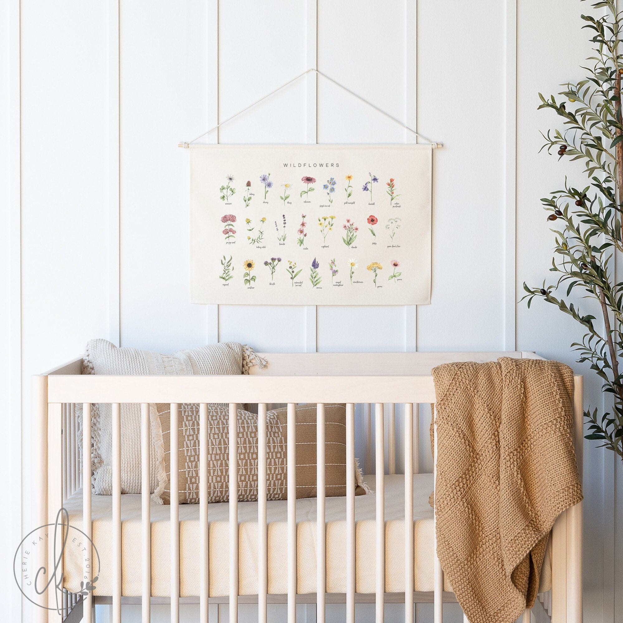 Wildflower Chart | Dowel Rod Canvas | Girl Nursery Decor | Botanical Art | Floral Nursery Art