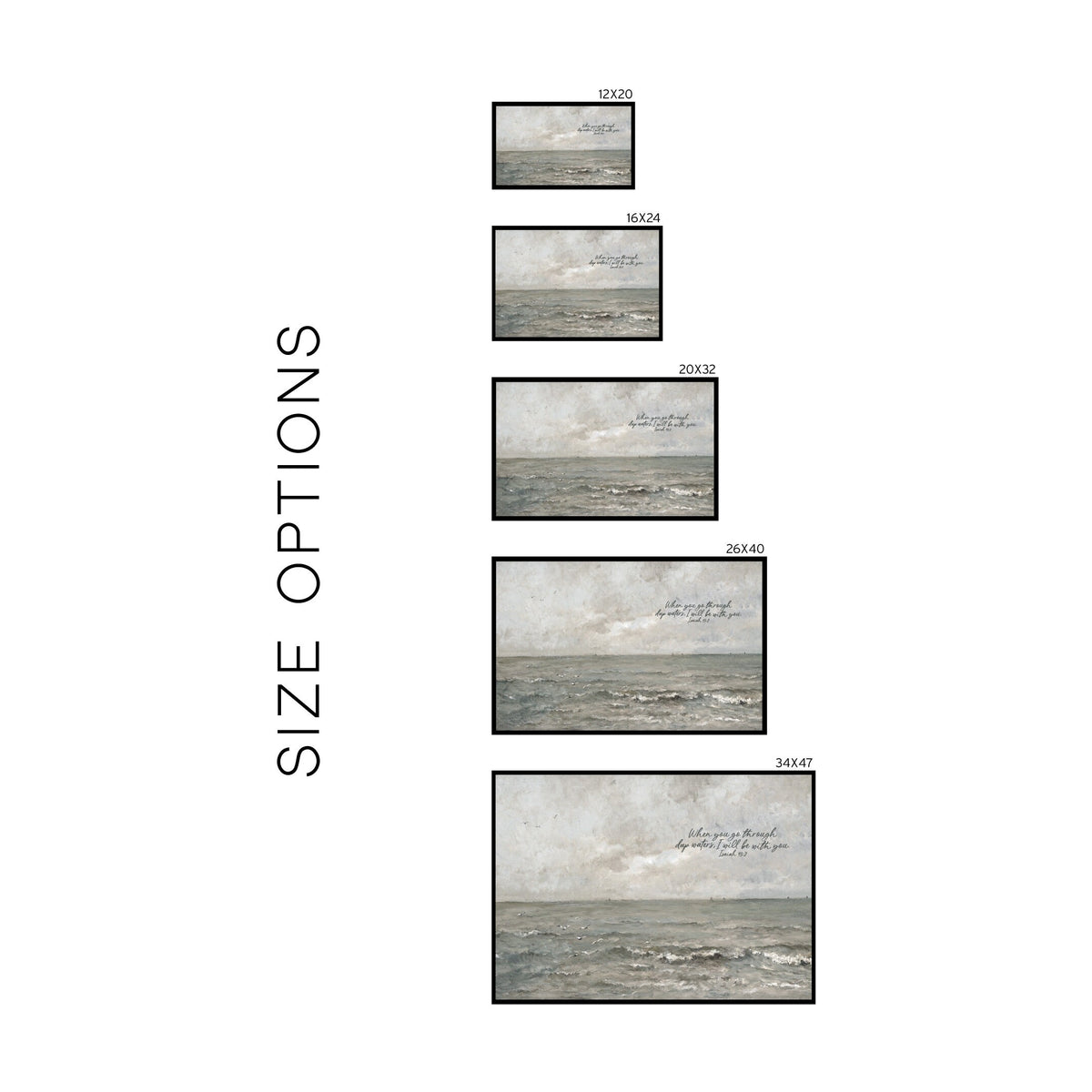 When You Go Through Deep Waters, I Will Be With You | Framed Wall Art | Vintage Ocean Painting | Isaiah 43:2 | Christian Home Decor | W118