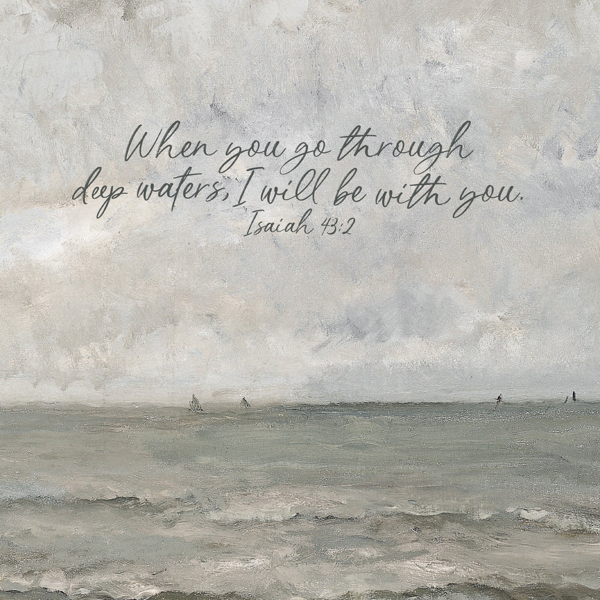 When You Go Through Deep Waters, I Will Be With You | Framed Wall Art | Vintage Ocean Painting | Isaiah 43:2 | Christian Home Decor | W118