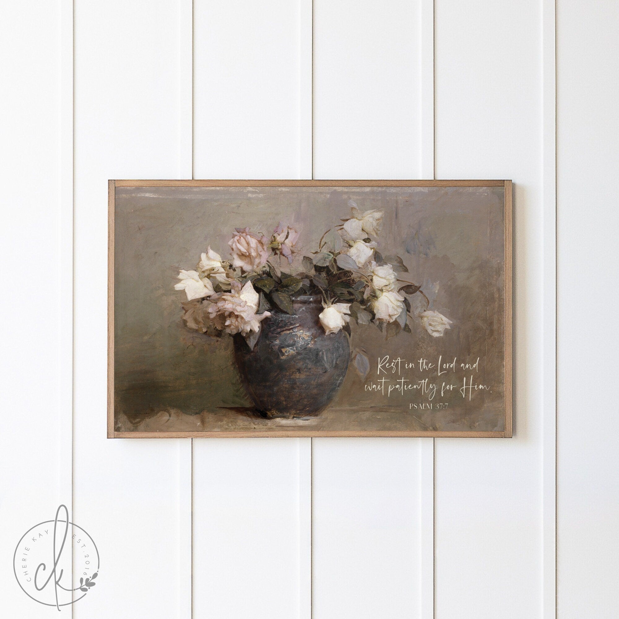 Rest In The Lord And Wait Patiently For Him | Vintage Botanical Framed Wall Art