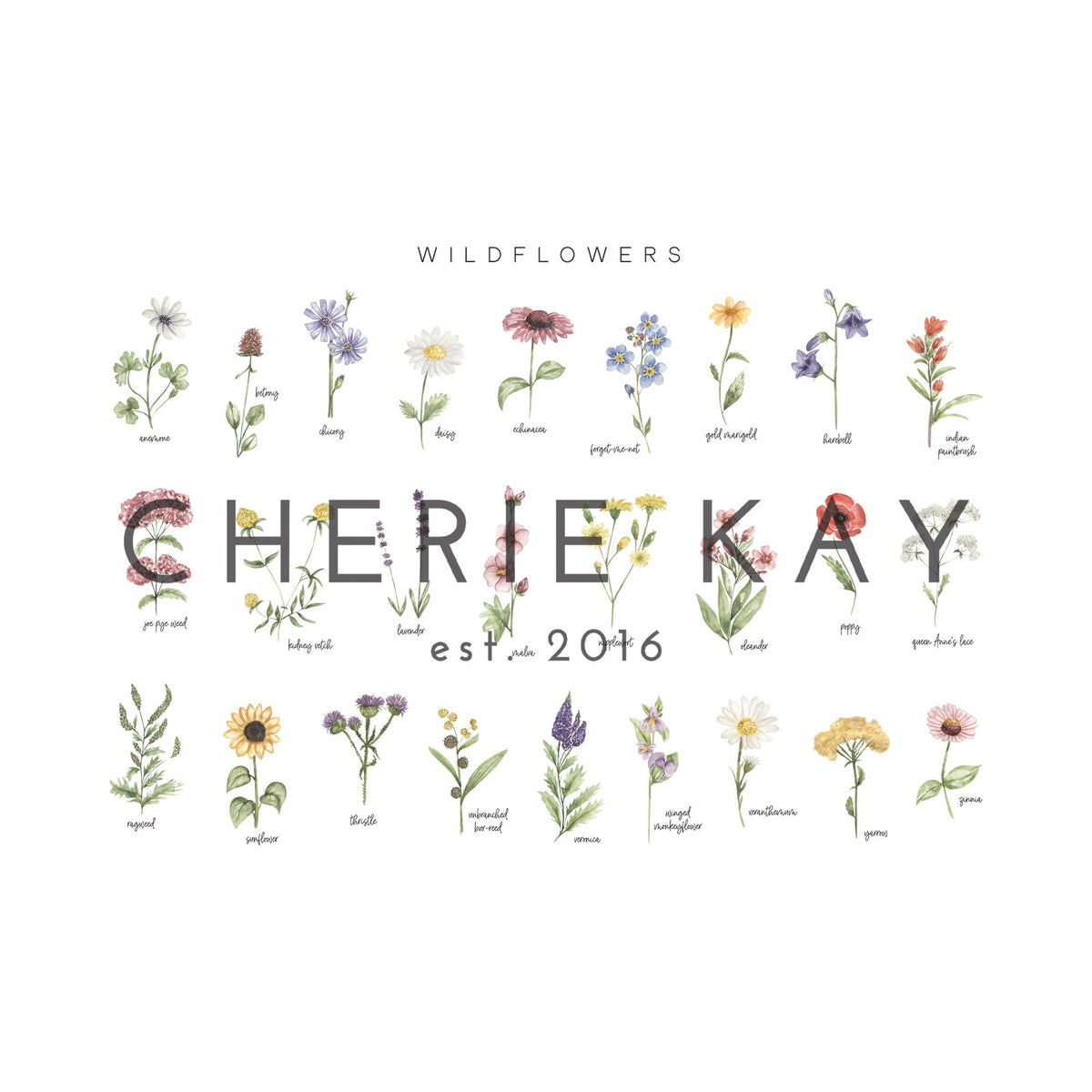Wildflower Chart | Dowel Rod Canvas | Girl Nursery Decor | Botanical Art | Floral Nursery Art