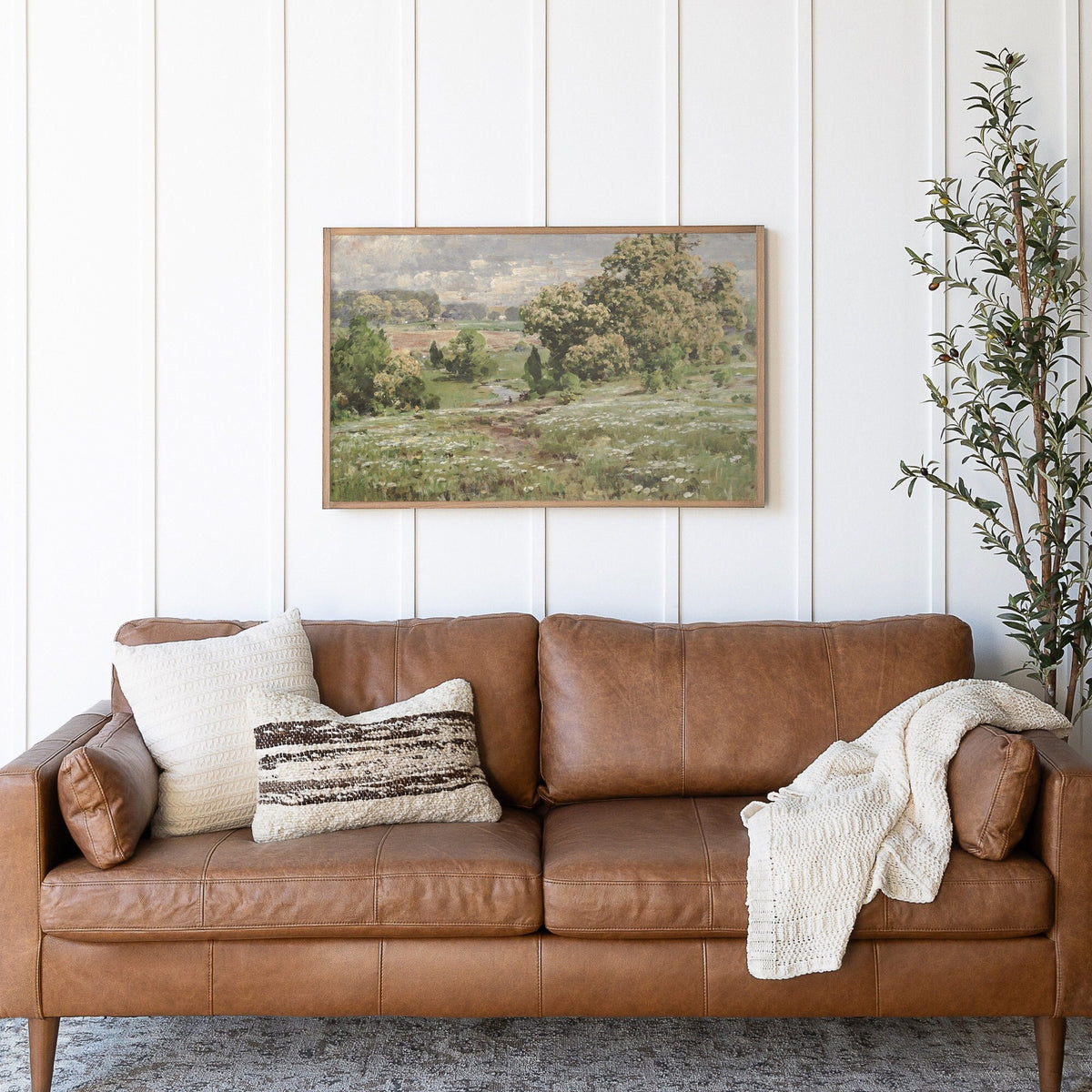 Spring Meadow Painting | Framed Wall Art | Living Room Wall Art | Countryside Wall Art | Large Wall Art | Farmhouse Art