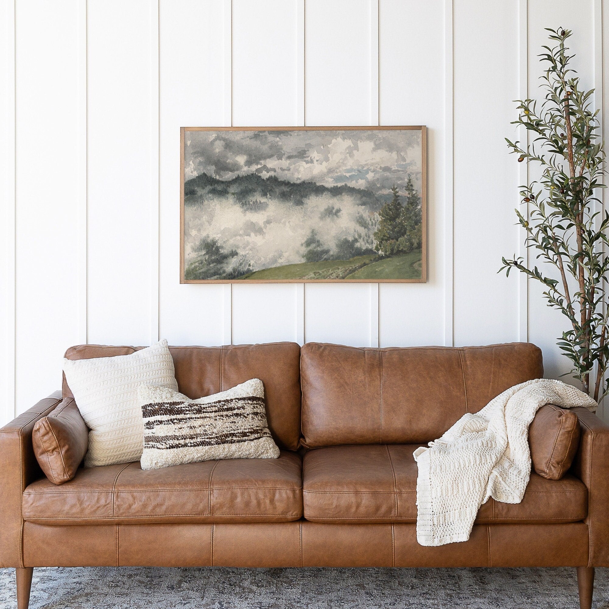 Foggy Mountain Wall Art | Wood Framed Wall Art | Entryway Painting | Living Room Wall Art | Landscape Art