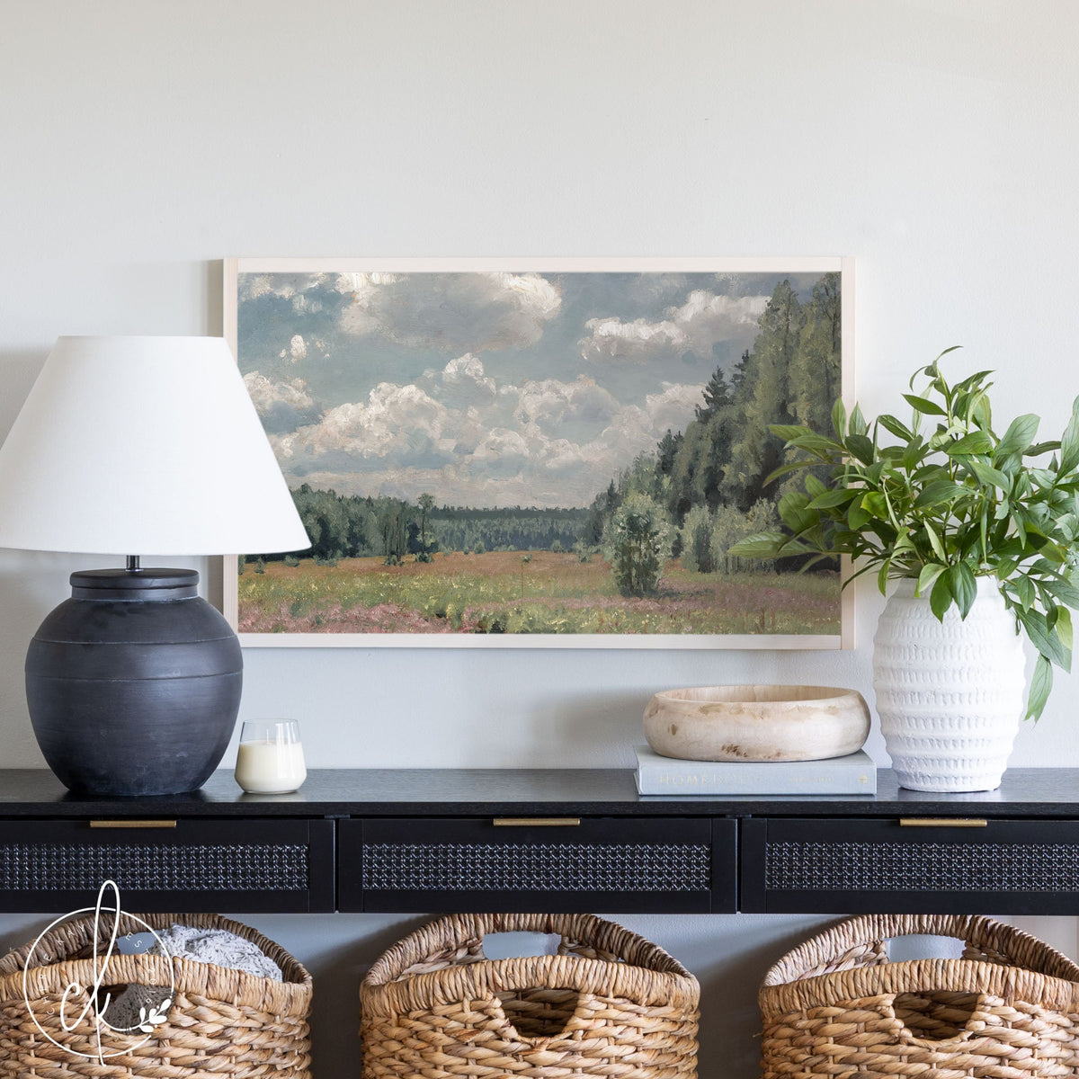 Summer Meadow Painting | Wildflower Field Wall Art | Wood Framed Wall Art | Living Room Decor | Large Wall Art | W100