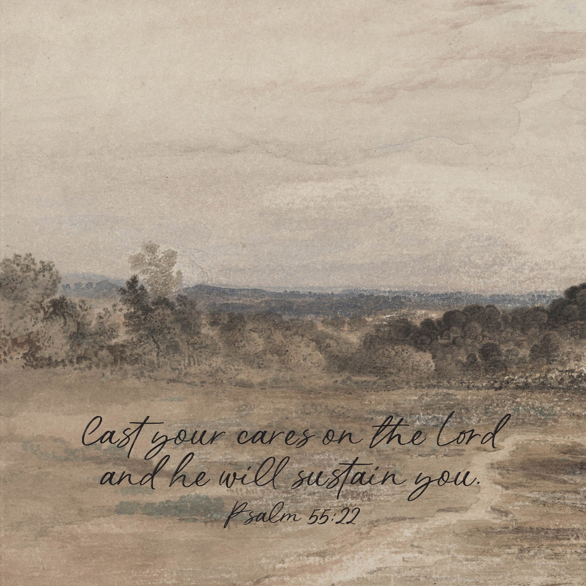 Cast Your Cares On The Lord | Vintage Landscape Art | Canvas Tapestry | Living Room Wall Decor | Christian Wall Decor | Psalm 55:22 | T56