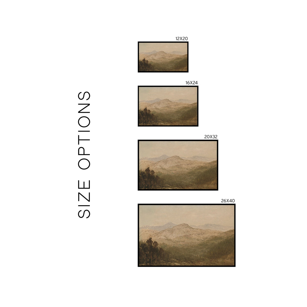Vintage Mountain Landscape Painting | Framed Wall Art | Living Room Wall Decor | Entryway Wall Art | Large Wall Art | W59
