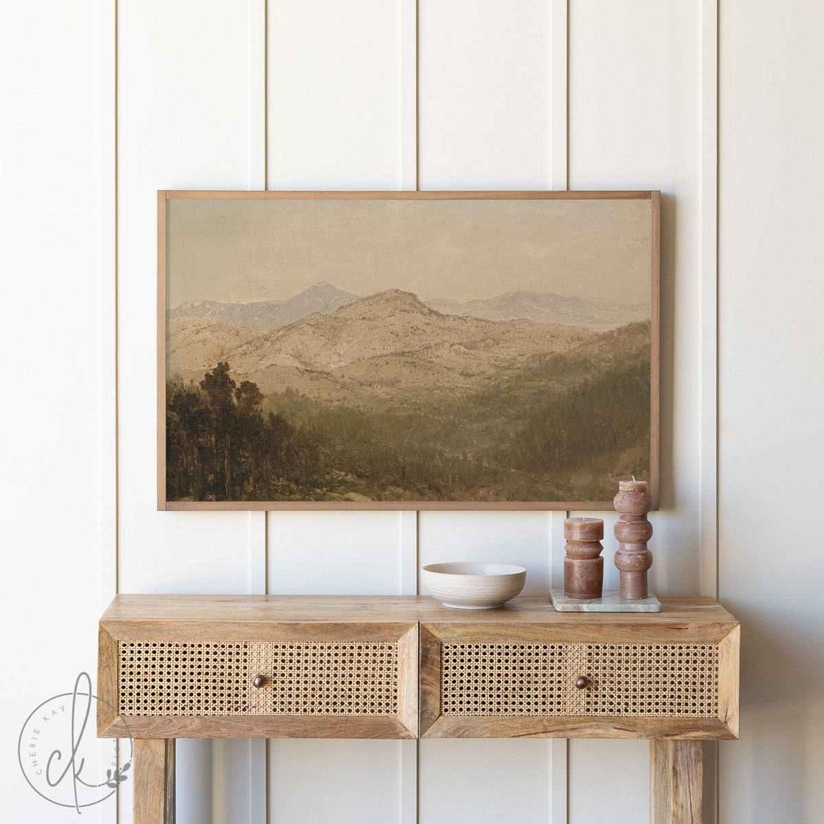 Vintage Mountain Landscape Painting | Framed Wall Art | Living Room Wall Decor | Entryway Wall Art | Large Wall Art | W59