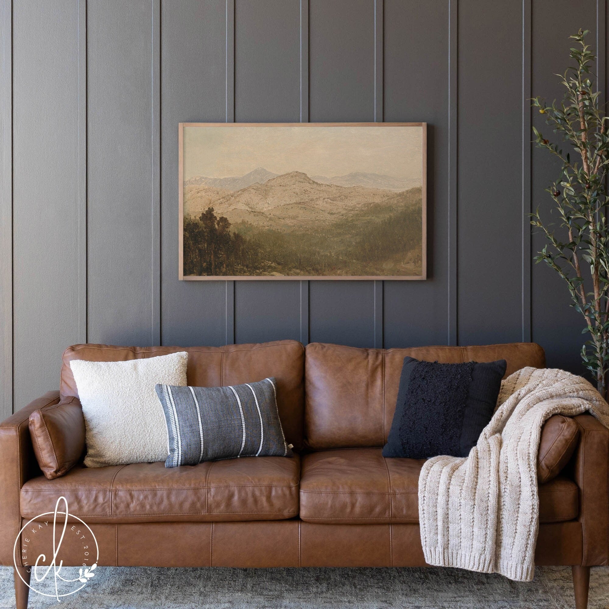 Vintage Mountain Landscape Painting | Framed Wall Art | Living Room Wall Decor | Entryway Wall Art | Large Wall Art