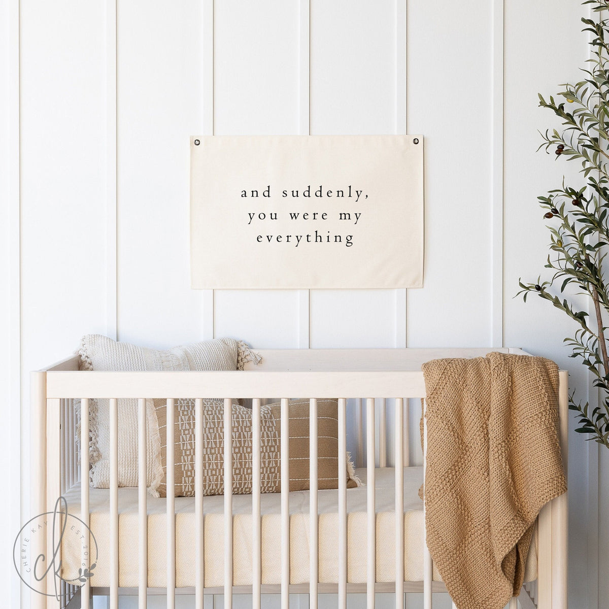 And Suddenly You Were My Everything | Canvas Flag For Nursery | New Baby Gift | Nursery Wall Art | Neutral Nursery