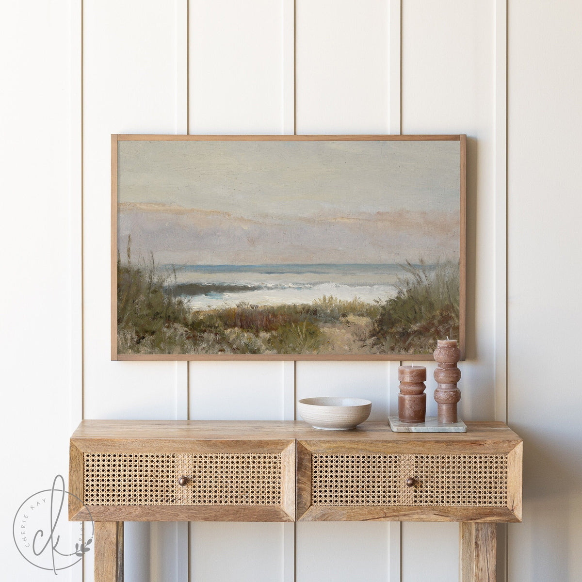 Vintage Beach Landscape Painting | Living Room Wall Decor | Seascape Painting | Vintage Coastal Wall Art | Large Wall Art
