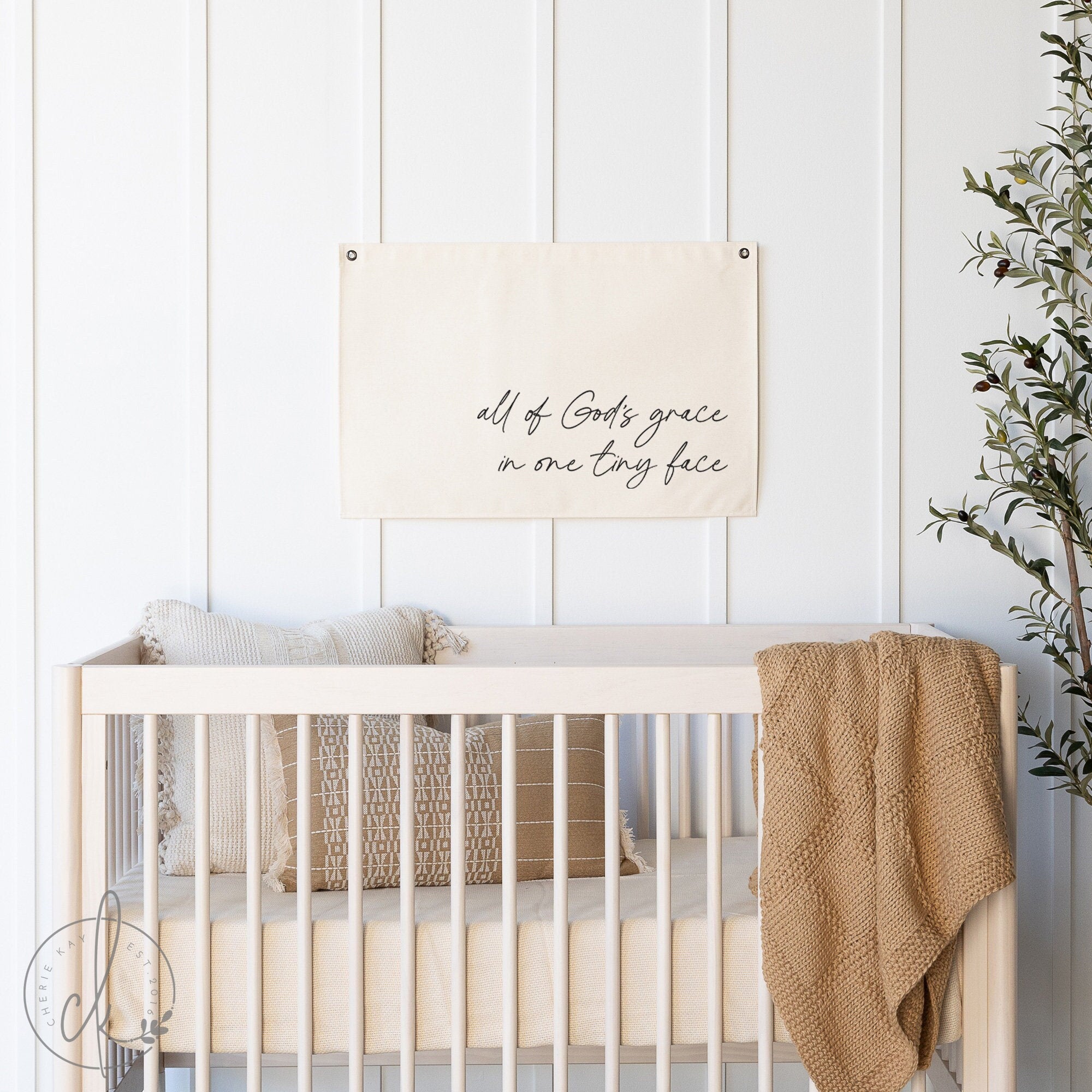 All Of God&#39;s Grace In One Tiny Face | Canvas Flag | Neutral Nursery Decor | New Baby Gift | Farmhouse Nursery Decor