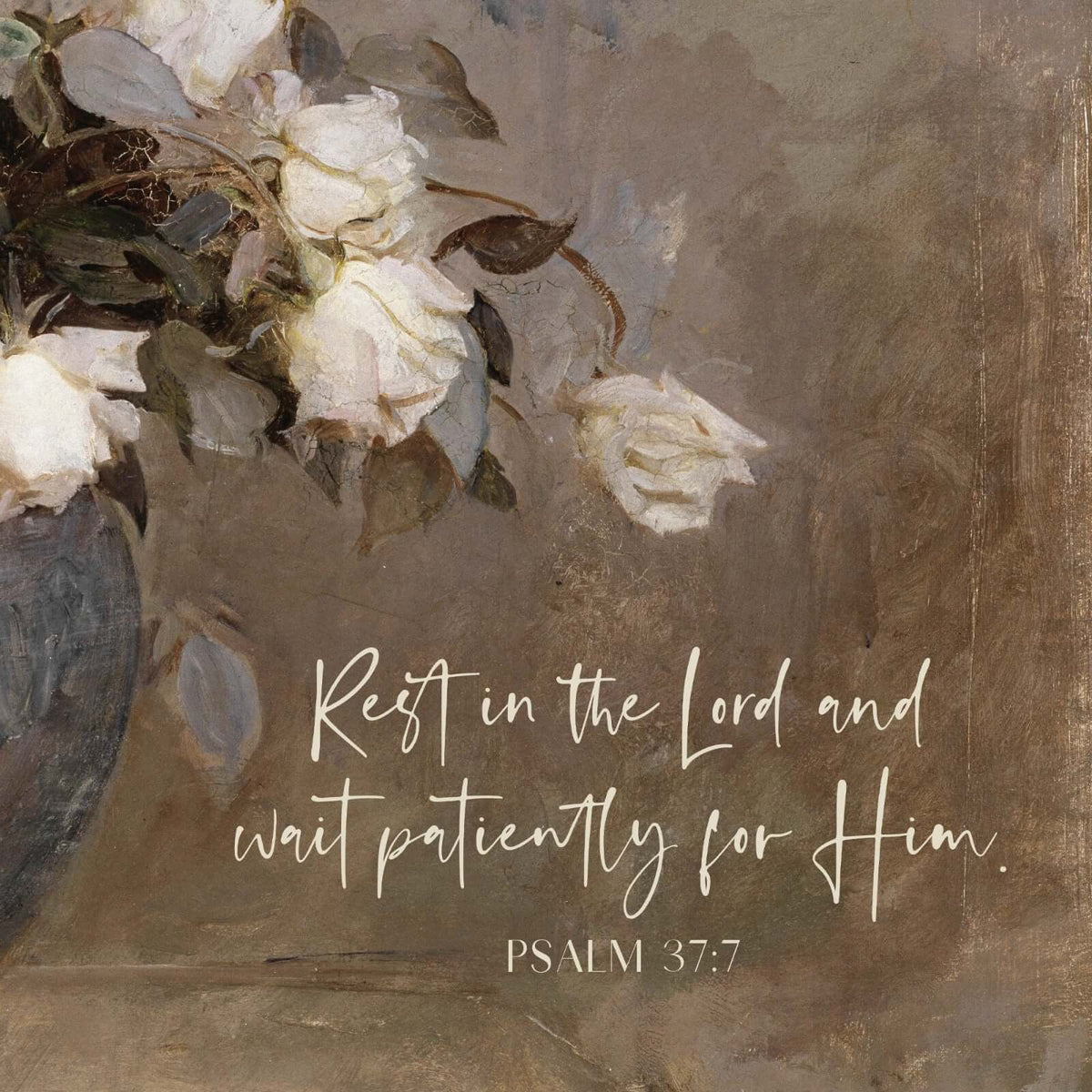 Rest In The Lord And Wait Patiently For Him | Vintage Botanical Framed Wall Art | Painting With Scripture | Psalm 37:7 | W119
