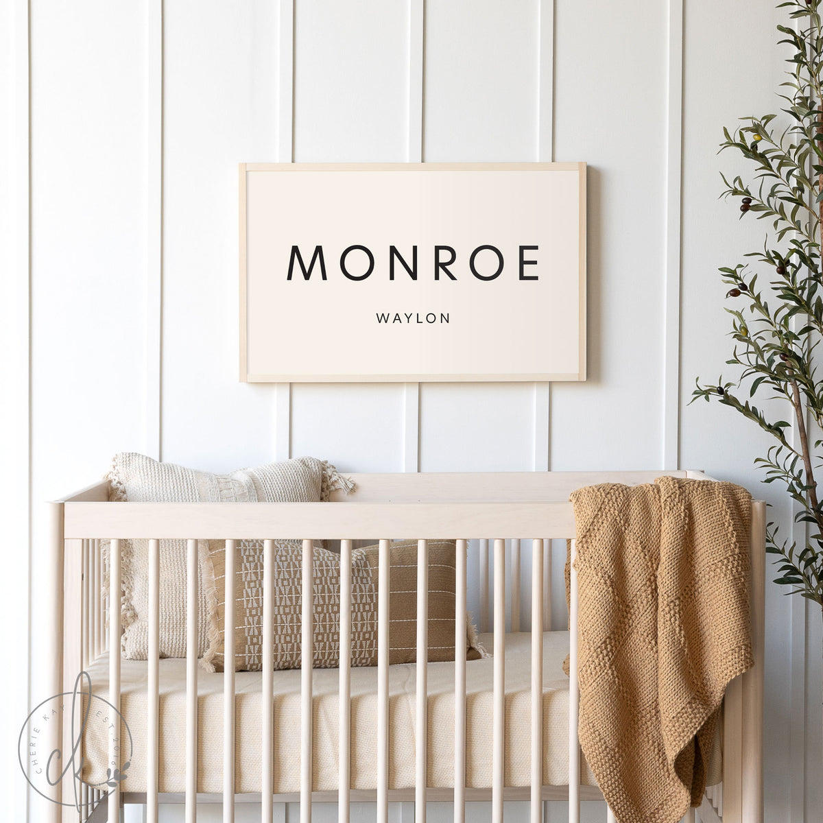 Personalized Name Sign | Wood Framed Sign | Nursery Wall Decor | Kids Room Wall Art | Customized Nursery Decor | Monroe Waylon
