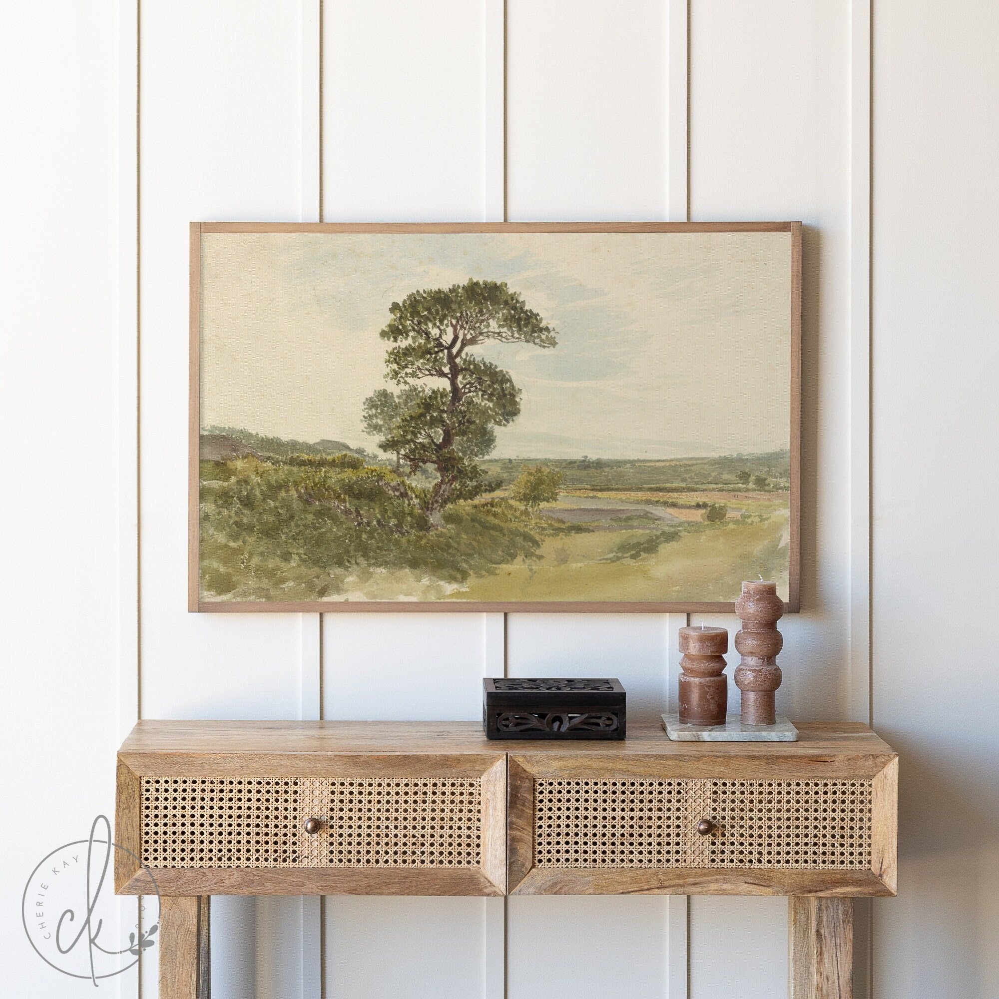 Landscape Wall Art | Vintage Tree Painting | Watercolor Painting | Framed Wall Art | Living Room Decor | Vintage Painting