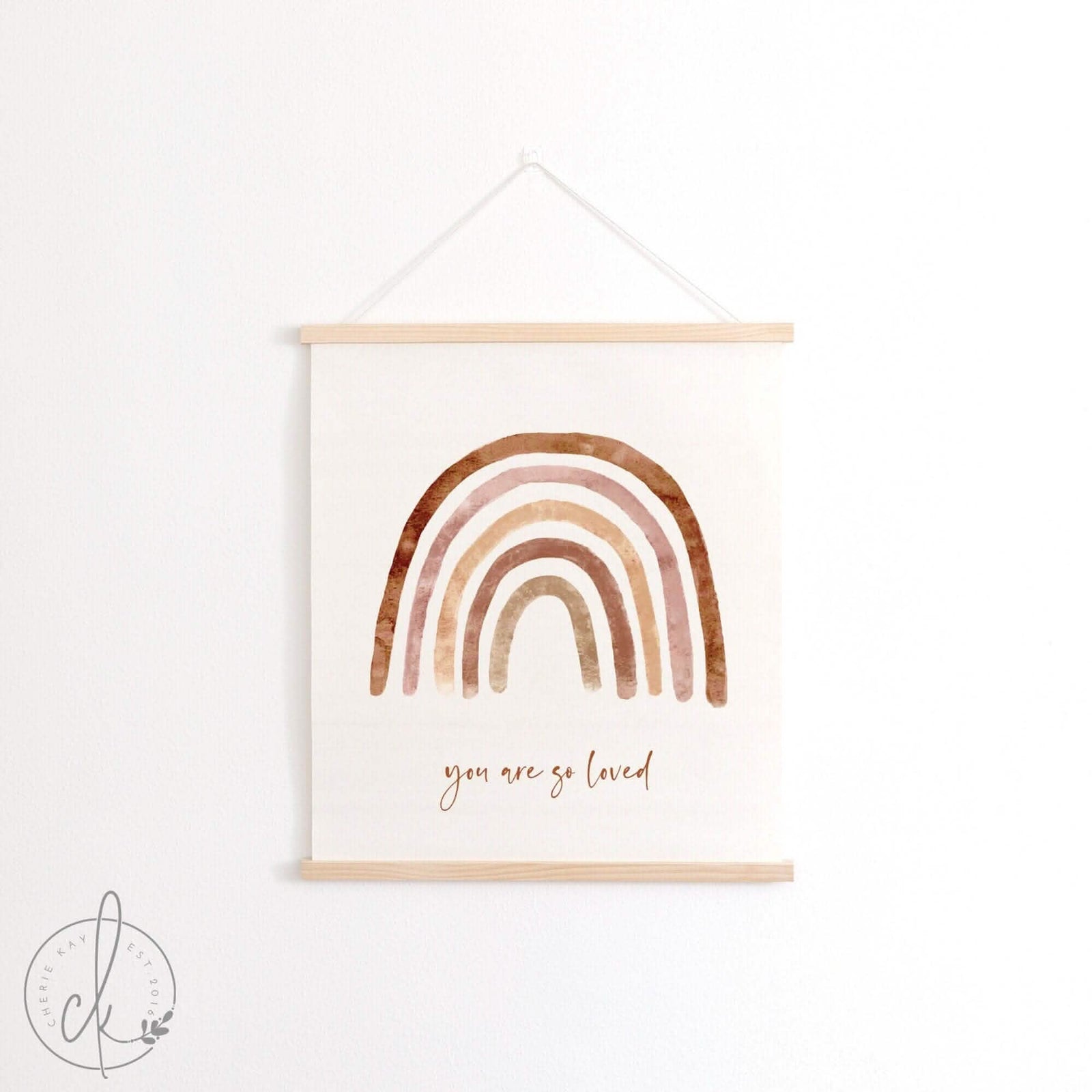 Boho rainbow nursery canvas wall hanging with ‘You Are So Loved’ quote